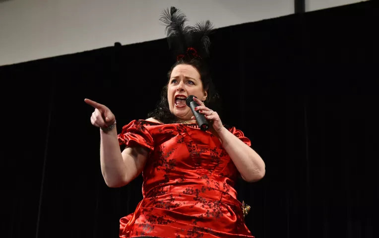 Shelley Pabst performs in the first round of the 2018 Klondike Kate Contest at the Envision Event Center in Oakdale on Wednesday, Jan. 10, 2018. (Pioneer Press / John Autey)