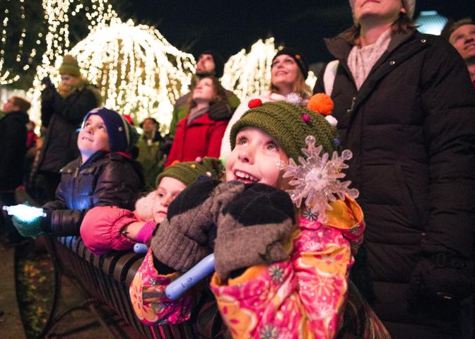 Ivy Morris, 6 of West St. Paul, Minn., marvels at the lights and fireworks show put on by the city of St. Paul as they kicked off the winter and holiday season with a tree lighting ceremony, downtown in Rice Park on Saturday, Nov. 19, 2016. (Pioneer Press: Liam James Doyle)