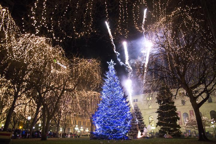 The city of St. Paul kicked off the winter and holiday season with a tree lighting ceremony and fireworks show in Rice Park in downtown on Saturday, Nov. 19, 2016. (Pioneer Press: Liam James Doyle)