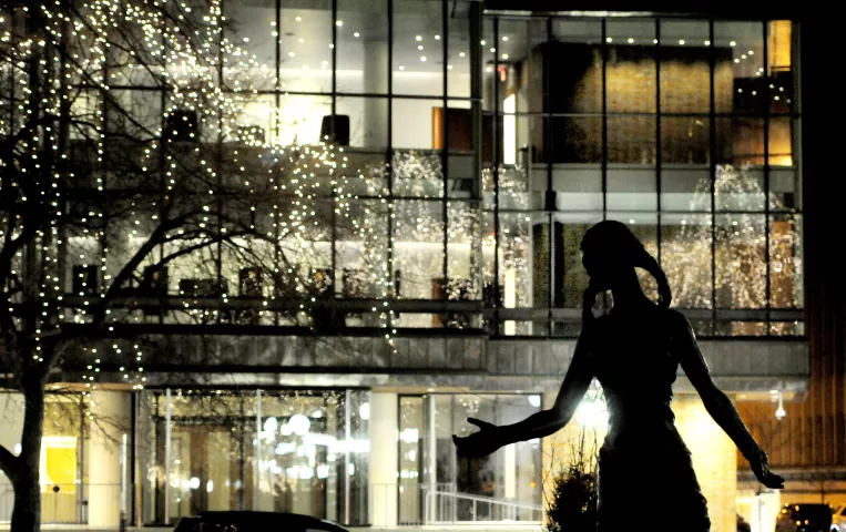 The Ordway Center for the Performing Arts as seen from Rice Park in downtown St. Paul on Feb. 14, 2015. In the foreground is Rice Park’s centerpiece statue of a woman in a fountain, donated by the St. Paul Women’s Institute and designed by Alonzo Hauser. (Pioneer Press: Sherri LaRose-Chiglo)