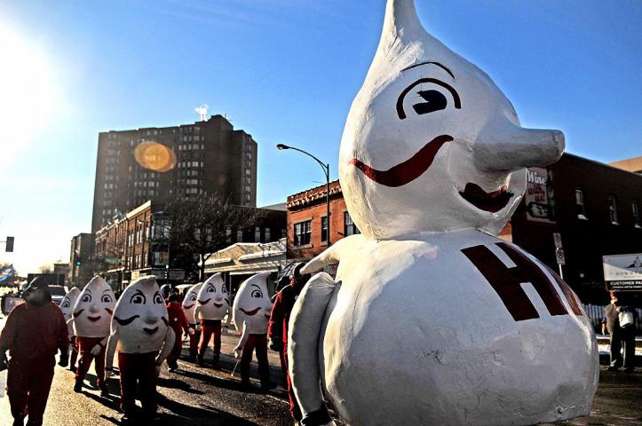 Hi-Lex Gnomes, Boy Scout Troop 13 march down 7th Street during the Winter Carnival Grande Day Parade in St. Paul, Saturday January 25, 2014. (Pioneer Press: Jean Pieri)