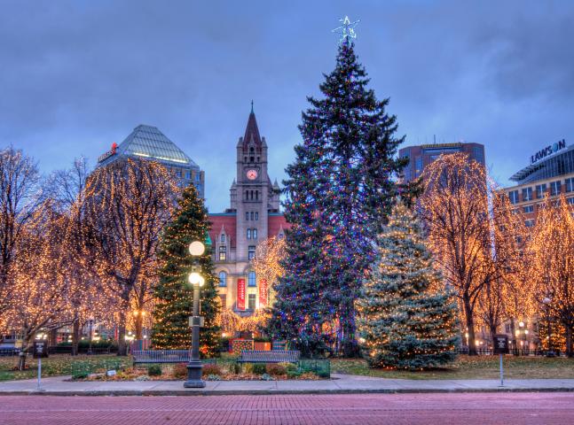 St. Paul will hit the on switch for Rice Park’s holiday lights on Saturday. (Photo courtesy Visit St. Paul)