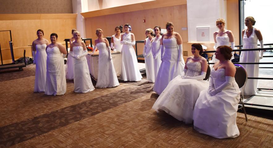 Royal Court Princess candidates relax backstage at the St. Paul Winter Carnival Royal Coronation at the RiverCentre in St. Paul on Friday, Jan. 26, 2018. (Pioneer Press / John Autey)