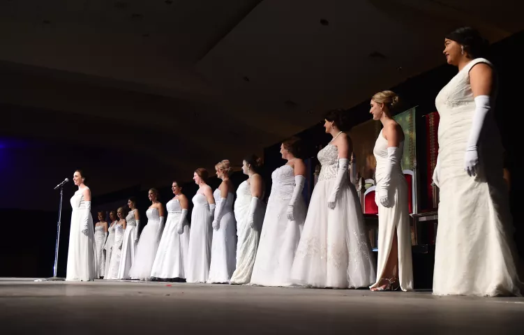 2018 Winter Carnival Princess candidate Jacquelyn Chatelaine introduces herself at the St. Paul Winter Carnival Royal Coronation at the RiverCentre in St. Paul on Friday, Jan. 26, 2018. Chatelaine would eventually be crowned as the South Wind Princess. (Pioneer Press / John Autey)