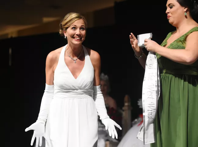 Dani Ross, reacts after being announced as the 2018 West Wind Princess at the St. Paul Winter Carnival Royal Coronation at the RiverCentre in St. Paul on Friday, Jan. 26, 2018. (Pioneer Press / John Autey)