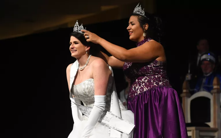 Heather Westlin, 2018 East Wind Princess is crowned by 2017 East Wind Princess Ellie Carter at the St. Paul Winter Carnival Royal Coronation at the RiverCentre in St. Paul on Friday, Jan. 26, 2018. (Pioneer Press / John Autey)
