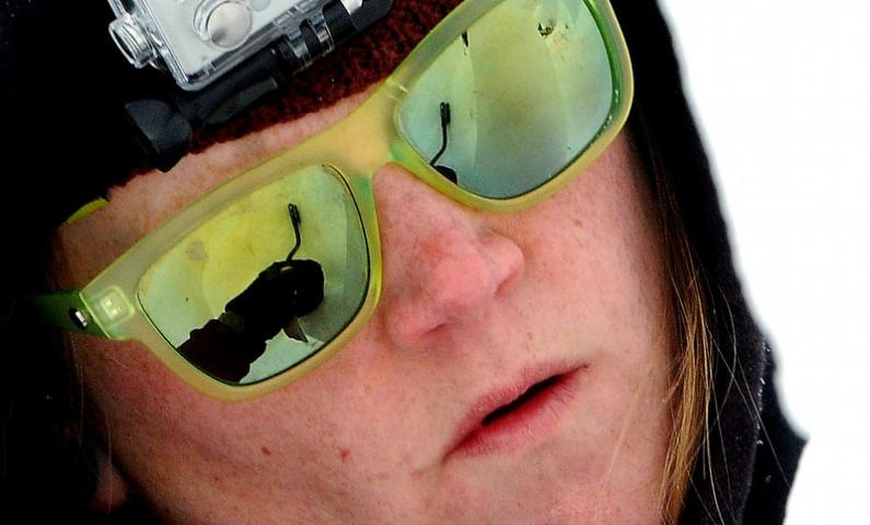 Jaymie Stocks works on her team's snow sculpture called "Minnesota Rumble" on Sunday morning. Teams were not allowed to use power tools. (Pioneer Press: Sherri LaRose-Chiglo)
