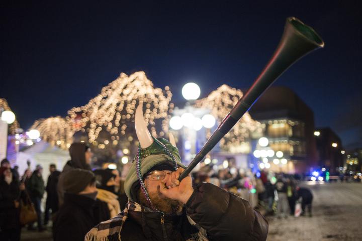 Jimmy Gerding plays the vuvuzela. (Liam James Doyle / Special to the Pioneer Press)
