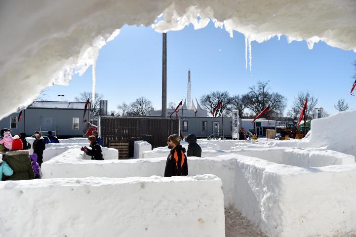 Families negotiate the Vulcan Snow Maze at the Vulcan Snow Park at the Minnesota State Fair in Falcon Heights on Sunday, Feb, 11, 2018. (John Autey / Pioneer Press)