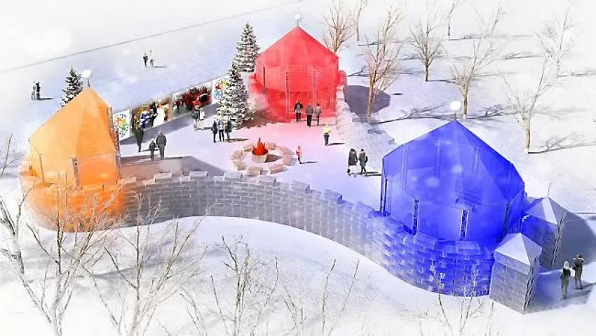 Drawing of the Winter Carnival Ice Courtyard in Rice Park. (Courtesy of St. Paul Winter Carnival)