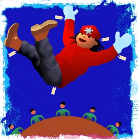 A depiction of a bouncing girl