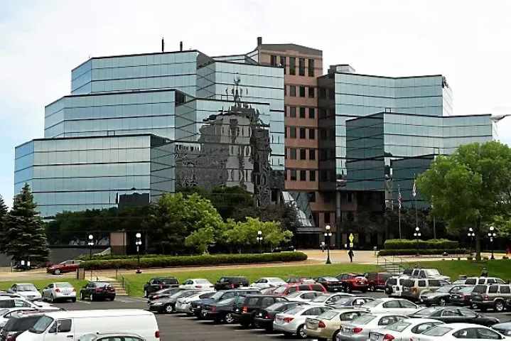 The St. Paul Pioneer Press will be moving its headquarters to River Park Plaza, which fronts the Mississippi River’s west bank across from downtown St. Paul, photographed on Tuesday, June 16, 2015. (Pioneer Press: Scott Takushi)