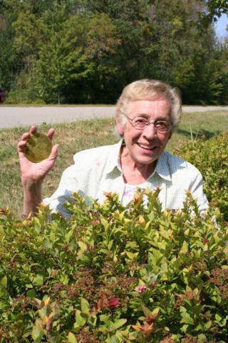 Lucille Hogan found the Heimatfest medallion Thursday, Sept. 6. PHOTO BY DAVID SCHUELLER