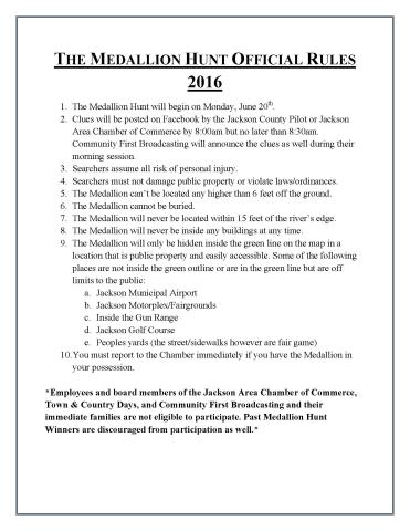 2016 Jackson Town and Country Days Rules