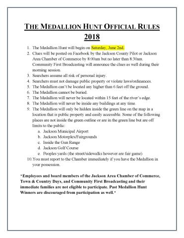 2018 Jackson Town and Country Days Rules