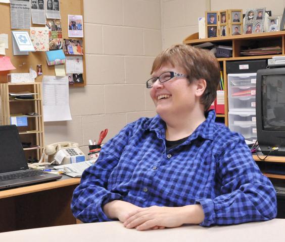 Mary Carlson, teacher of the deaf and hard of hearing at Litchfield School District, laughs as she speaks with students about a recent trip to Camp Confidence in Brainerd, Minn. Carlson works with nine deaf or heard of hearing students in Litchfield through the Meeker and Wright Special Education Cooperative, or MAWSECO, in which Litchfield School District is a member.