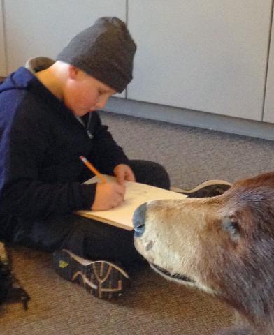 Vincent Lee, a third-grader at Lake Ripley Elementary, draws nature scenes during an art session at Camp Confidence in Brainerd, Minn. Vincent visited the camp with four other Litchfield students in February.