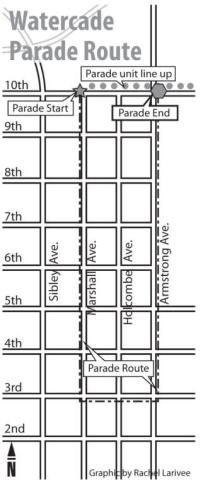 The parade July 12 will begin at Marshall Avenue and 10th Street, proceed south on Marshall Avenue to Third Street, turn east on Third Street to Armstrong Avenue, then turn north on Armstrong Avenue and end at 10th Street.  Graphic By Rachel Laviree