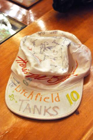 A hat signed by the Tanks for the group’s 10th anniversary. This year marks the 40th year of Tanks coming to Watercade.