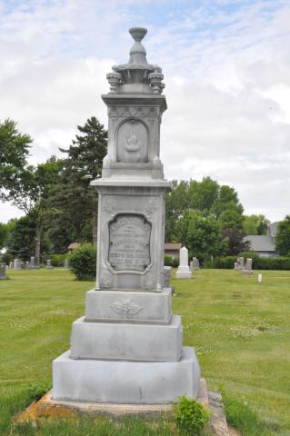 The monument for Abner Comstock Smith, an early attorney in Forest City and Litchfield, will be featured on the walking cemetery tour. Made of zinc, commonly called white bronze in Smith’s era and available only from 1874 to 1914, the monument is rare.