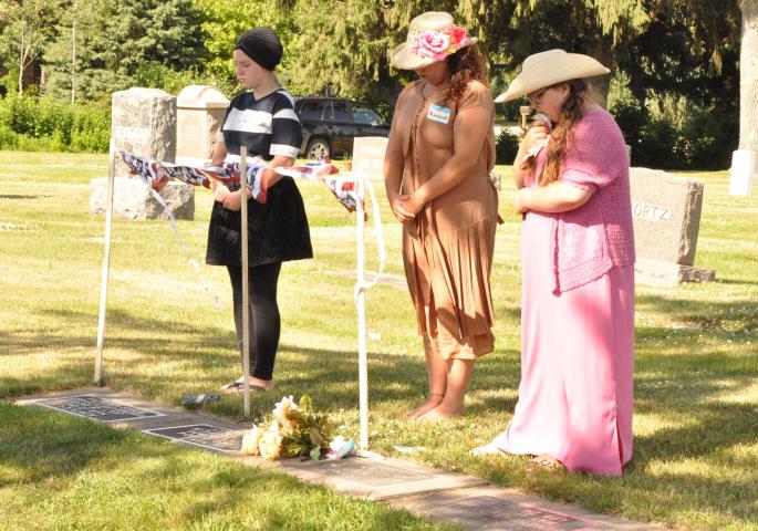 In scenes portrayed by Arlene Howanski, Tara Bragg, and Cali Ficker, Mrs. N.E. Larson and daughters Myrtle and Nannie mourned a tragic death in the family during a visit to Lake Ripley in the early 1900s.