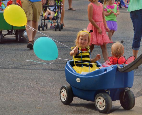 Shelby Chase, 3 and Eleanor Chase, 1, buzzed around the Watercade Kiddie Parade in costume last year.