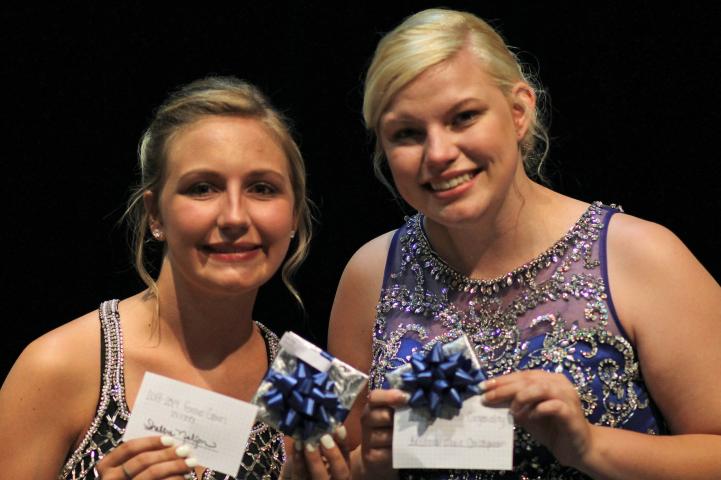 Shelby Nelson, left, the daughter of Steve and Mandy Nelson and Jamie and Teresa Brekke, received the formal gown award. Kristina-Marie Christopherson, right, the daughter of Ann and Brad Cyrus, was named Miss Congeniality.