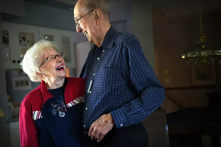 Yvonne and Bob Momsen, seen at their Mendota Heights home on Friday, Sept. 7, 2018, will celebrate their 70th wedding anniversary on Sept. 11, 2018. Their anniversary party was on Saturday. (Jean Pieri / Pioneer Press)