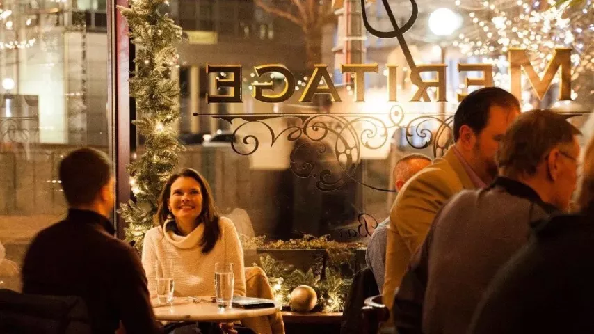 A festively festooned restaurant features prominently in “Pride, Prejudice &amp; Mistletoe,” and while this 2018 movie was filmed in Canada, we’d like to offer up Meritage in downtown St. Paul if you want to feel like you’re dining on the set of a Hallmark movie. (Courtesy of Caitlin Abrams)