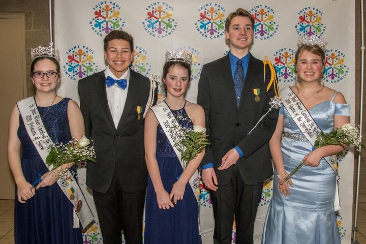 The 2020 St. Paul Winter Carnival Junior Royalty was announced on Jan. 4. From left to right: Princess of Snow: Grace Westpfahl, 15, of South St. Paul; Prince of Ice and Snow: Noah Quiggle, 12, of St. Paul; Princess of Ice: Cadence Cooper, 12, of Vadnais Heights,; King Frost: Jonathan Rowan, 15, of South St. Paul; Queen of the Snowflakes: Lauren Foss, 14, of Burnsville. Photo: Lew Vogel