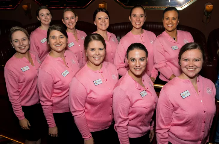 The candidates for Queen of Snows for the 2020 St. Paul Winter Carnival, from bottom left: Tiara Gowen, Amanda Van Ert, Kara Wattunen, Cathryn Heimerdinger and Lynnae Boe; from upper left, Aly Vogel, Kirstin Knutson, Alyssa Grythe, Megan Briggs and Kimberly Johnson. (Darrin Johnson / St. Paul Winter Carnival)