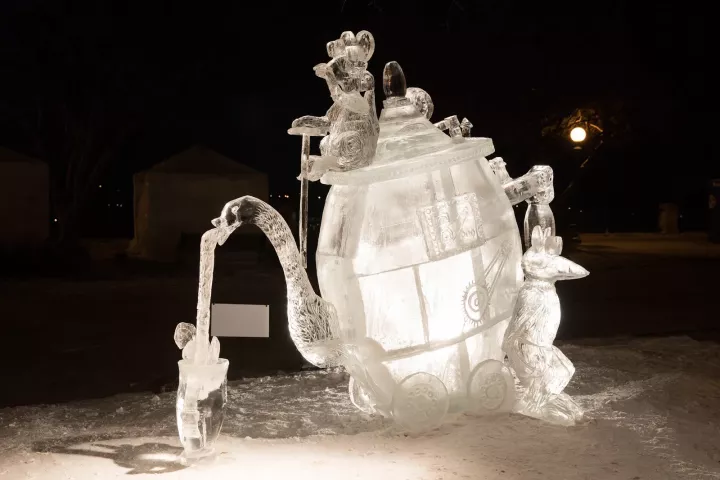 Three Cold Mice and the Hot Cocoa Machine: Terence Reis, Rob Graham, Brody Graham and Aaron Reis won the $1,000 second prize in the multiblock competition. (Courtesy of the St. Paul Winter Carnival)