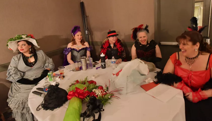 The 2020 Klondike Kate hopefuls, from left, Jennifer Prichard, from St. Paul, Shelley Pabst, from South St. Paul, Susan Barry, from Inver Grove Heights, Tammy McCanna, from St. Louis Park and Vonda Bruan, from Cottage Grove, relax at their table during the Klondike Kate contest at the enVision hotel in South St. Paul on Wednesday, Jan., 8, 2020. (John Autey / Pioneer Press)
