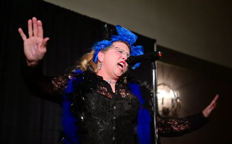 Susan Barry, from Inver Grove Heights sings in the second round of the Klondike Kate contest at the enVision hotel in South St. Paul on Wednesday, Jan., 8, 2020. (John Autey / Pioneer Press)