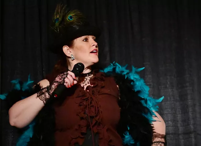 Vonda Braun, from Cottage Grove, sings in the second or of the Klondike Kate contest at the enVision hotel in South St. Paul on Wednesday, Jan., 8, 2020. (John Autey / Pioneer Press) 2019 Klondike Kate Sheryl Williams, from Welsh Vonda Bruan, from Cottage Grove, Tammy McCanna, from St. Louis Park Susan Barry, from Inver Grove Heights Shelley Pabst, from South St. Paul, Jennifer Prichard, from St. Paul