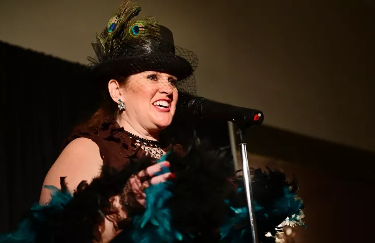 Vonda Braun, from Cottage Grove, sings in the second or of the Klondike Kate contest at the enVision hotel in South St. Paul on Wednesday, Jan., 8, 2020. (John Autey / Pioneer Press)