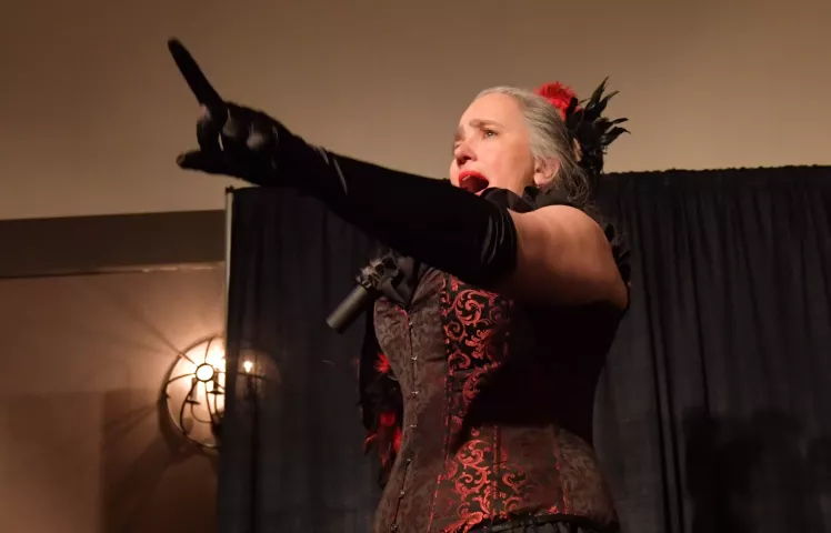 Susan Barry, from Inver Grove Heights, sings in the second round during the Klondike Kate contest at the enVision hotel in South St. Paul on Wednesday, Jan., 8, 2020. (John Autey / Pioneer Press)