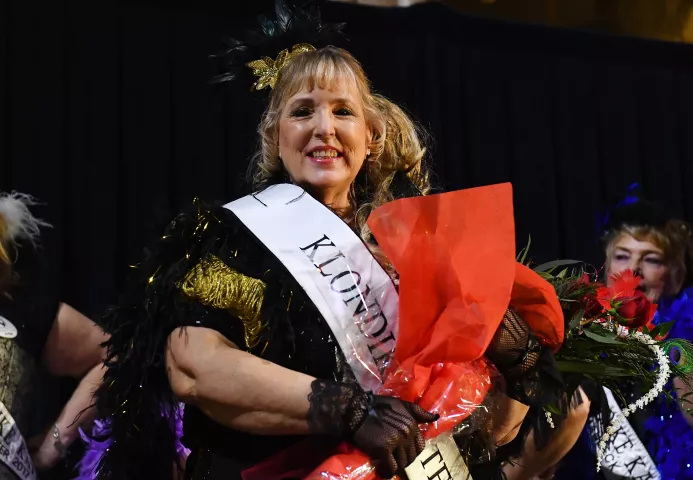 Sheryl Williams poses for a photo after being selected as the 2019 Klondike Kate during a contest at the at the Landmark Center in St. Paul on Wednesday, Jan. 9, 2018. Williams, from Welch Township, is a wordsmith by day and a blackjack dealer by night. (John Autey / Pioneer Press)