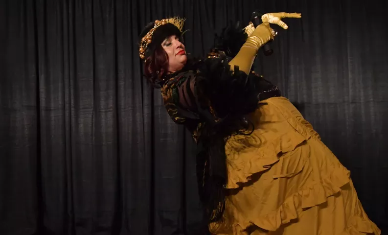 Jennifer Prichard, from St. Paul performs during the Klondike Kate contest at the enVision hotel in South St. Paul on Wednesday, Jan., 8, 2020. (John Autey / Pioneer Press)