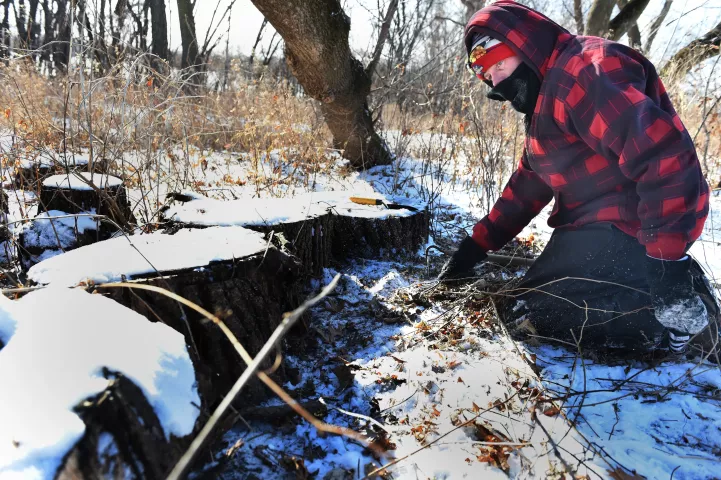 Ryan Bakke, of Hudson, Wis., searches for for the 2019 Pioneer Press Treasure Hunt medallion in Long Lake Regional Park in New Brighton Thursday, Jan. 24, 2019. He said he's been looking for it for12 years. (Jean Pieri / Pioneer Press)