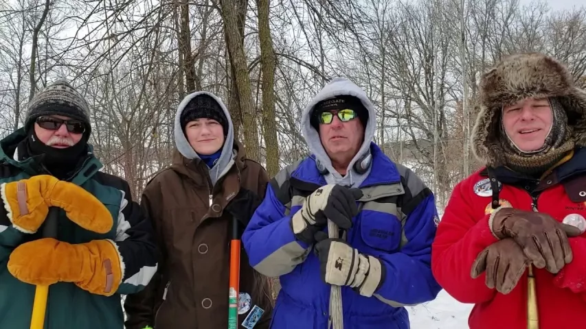 Pioneer Press Treasure Hunters talk about why they’re not intimidated by the extremely frigid weather heading our way. From left, a St. Paul guy who goes by only “Smitty,” Kelli Kamholz of South St. Paul, Scott Nelson of Lindstrom, and Wayne Motzko of Vadnais Heights. (Lisa Legge / Pioneer Press)