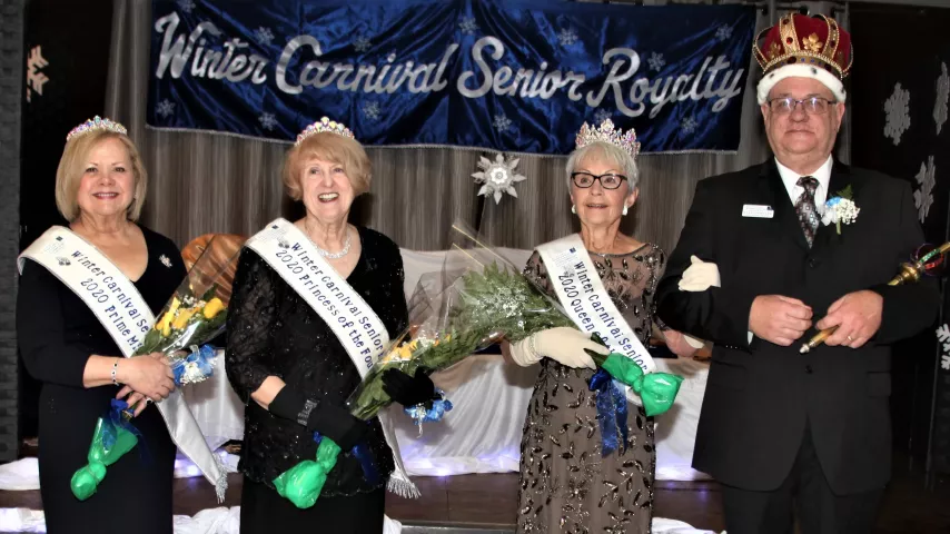 The 2020 St. Paul Winter Carnival Senior Royalty (left to right): Sherry Howe, prime minister; Shirley Peterson, Princess of the Four Winds; Kathie Arbogast, Queen of the Northlands; and Clayton Miller, King Winter the 62th. The 134th St. Paul Winter Carnival will be Jan. 23 to Feb. 2. (Photo by Lou Michaels)