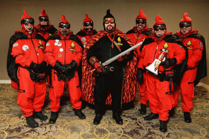 Vulcanus Rex and his Vulcan Krewe, from the 2020 St. Paul Winter Carnival, are photographed on Jan. 29, 2020. The Imperial Order of Fire and Brimstone are from left: Tim Koran, Count of Ashes, Brian M. Jones: General Flameous, Gordon Carney: Grand Duke Fertilious, Michael Kickbush: Duke of Klinker, Todd Miller: Vulcanus Rex, Jeff Friend: Prince of Soot, Tim Diamond: Baron Hot Sparkus and Rob Murphy: Count Embrious, (Scott Takushi / Pioneer Press)