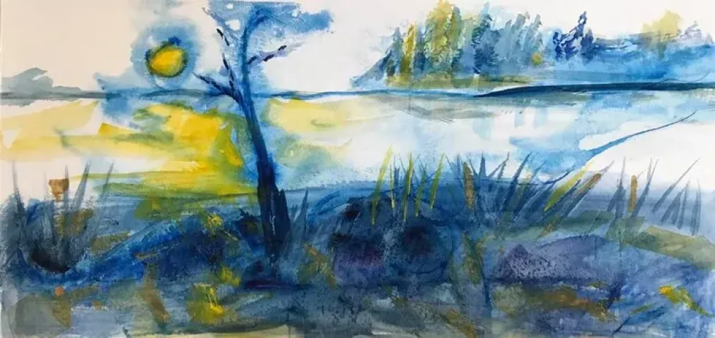 “Sun and Snow” by Ann Sisel. watercolor, 16 x 12, is in the “Fire &amp; Ice” exhibition. (Courtesy AZ Gallery)