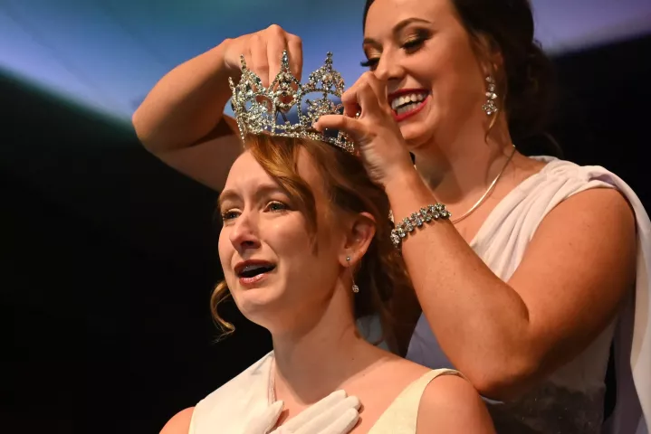 Kirstin Knutson, the 2020 Aurora, Queen of the Snows, is crowned by 2019 Queen Alison Gunter during the 2020 St. Paul Winter Carnival Royal Coronation at the RiverCentre Grand Ball Room in St. Paul on Friday, Jan. 24, 2020. (John Autey / Pioneer Press)