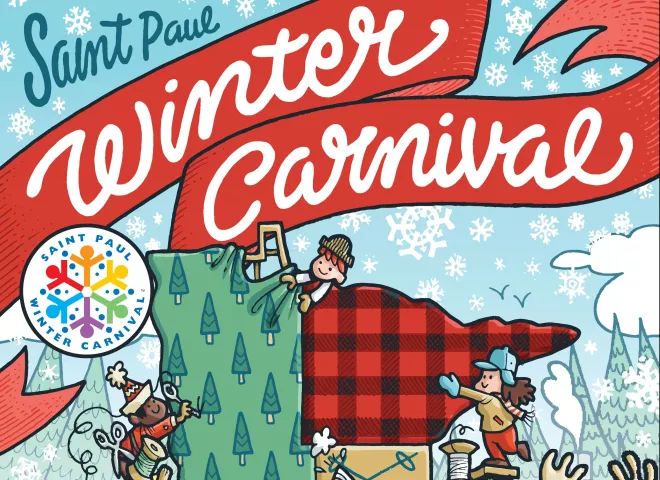 EMBARGOED UNTIL 4:30 P.M SATURDAY, DEC. 4, 2021 — One of the four 2022 St. Paul Winter Carnival buttons, which will be officially revealed to the public at St. Paul’s Union Depot on Saturday, Dec. 4, 2021 at 4:30 p.m. The buttons were designed by Kevin Cannon, a Minnesota cartoonist and illustrator who also created the commemorative poster for the 2021 Minnesota State Fair. The 136th St. Paul Winter will take place January 28 – February 6, 2022. (Courtesy of the St. Paul Winter Carnival)