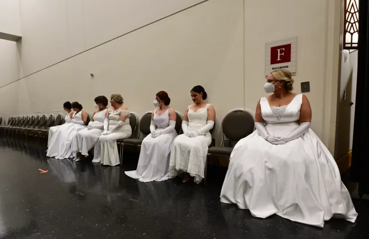 Queen candidates wait backstage during the 2022 St. Paul Winter Carnival Royal Coronation at the Saint Paul RiverCentre on Friday, January 28, 2022. (John Autey / Pioneer Press)