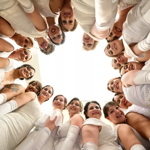 The 2022 Queen of the Snows candidates pose for a photo during the 2022 St. Paul Winter Carnival Royal Coronation at the Saint Paul RiverCentre on Friday, January 28, 2022. (John Autey / Pioneer Press)