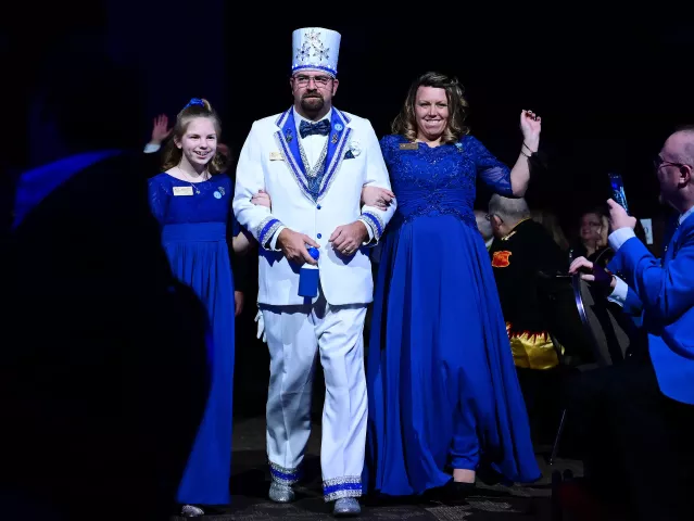 Titan, Prince of the North Wind, Jeff Thron is introduced along with his wife Jessica and daughter Lyndsey during the 2022 St. Paul Winter Carnival Royal Coronation at the Saint Paul RiverCentre on Friday, January 28, 2022. (John Autey / Pioneer Press)