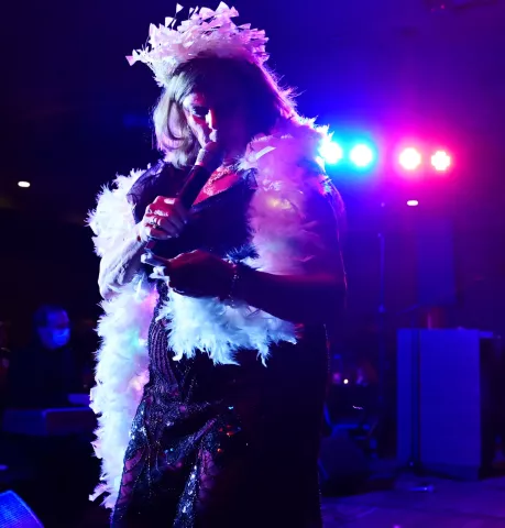 Jeannie Johnston, from Saint Paul, performs in the second round of the 2022 Klondike Kate competition at the DoubleTree by Hilton in St. Paul on Wednesday, Jan. 12, 2022. (John Autey / Pioneer Press)